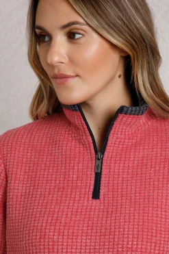 Weird Fish Fleece|Beye Eco 1/4 Zip Grid Fleece Barberry Red Marl