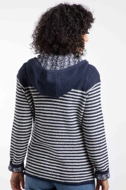 Weird Fish Sweatshirts & Hoodies|Bianca Full Zip Stripe Eco Macaroni Hoodie Navy