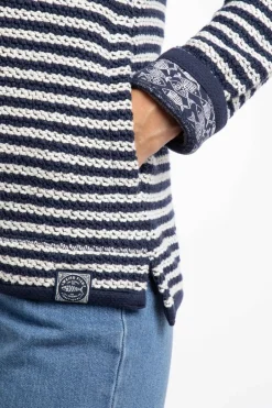 Weird Fish Sweatshirts & Hoodies|Bianca Full Zip Stripe Eco Macaroni Hoodie Navy