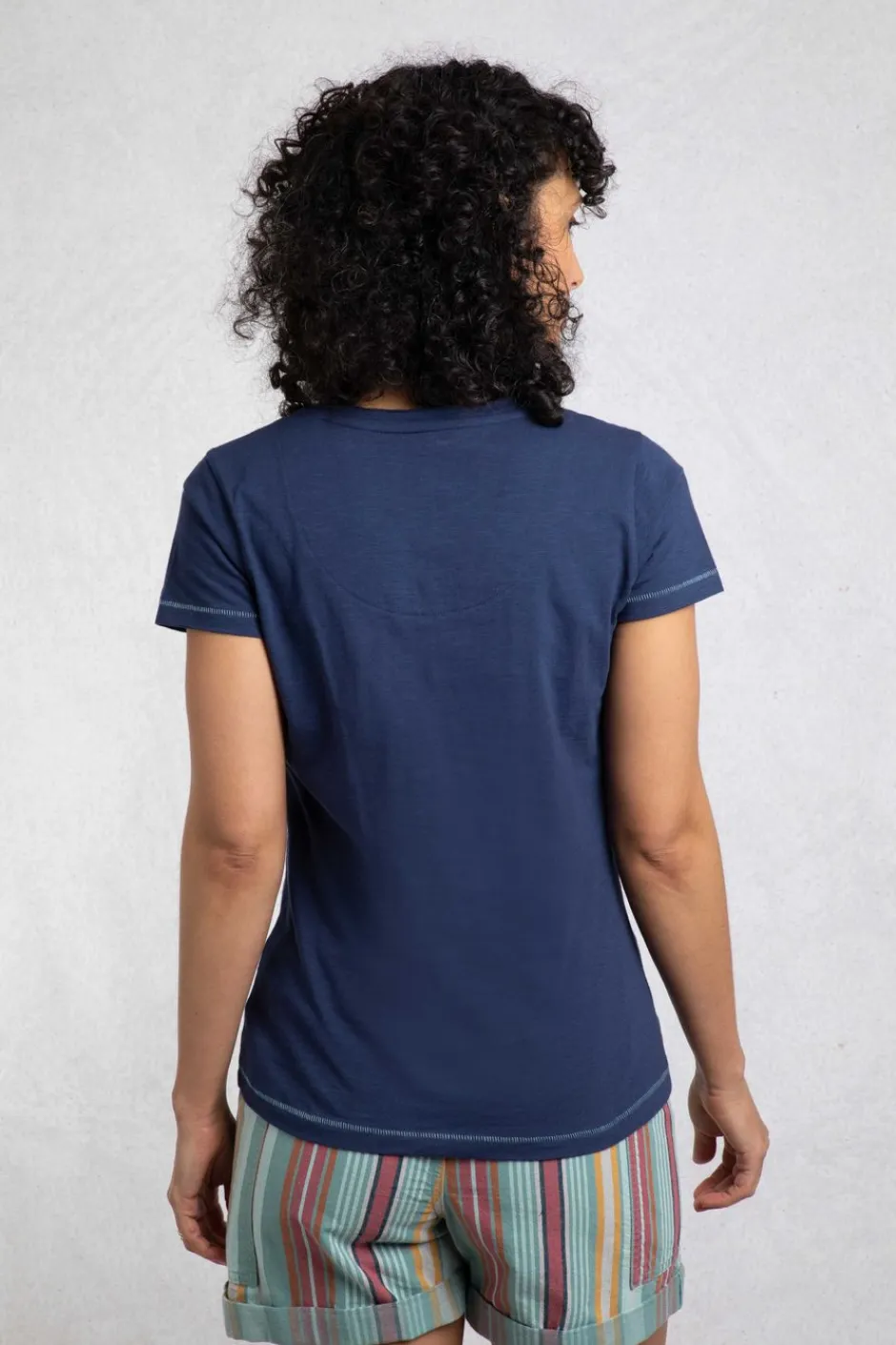 Weird Fish Tunics|Tops & T-Shirts|Botanic Organic Cotton V Neck Front Print T-Shirt Dark Blue