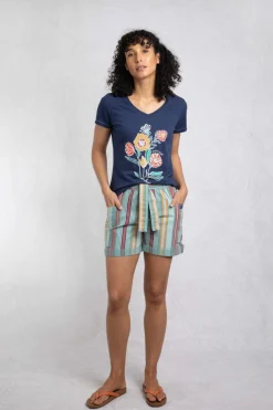 Weird Fish Tunics|Tops & T-Shirts|Botanic Organic Cotton V Neck Front Print T-Shirt Dark Blue