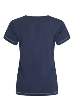 Weird Fish Tunics|Tops & T-Shirts|Botanic Organic Cotton V Neck Front Print T-Shirt Dark Blue