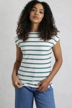 Weird Fish Tunics|Tops & T-Shirts|Bowe Organic Cotton Striped Jersey T-Shirt Mineral Blue