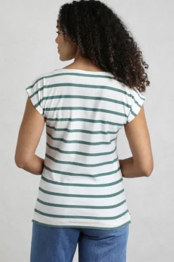 Weird Fish Tunics|Tops & T-Shirts|Bowe Organic Cotton Striped Jersey T-Shirt Mineral Blue