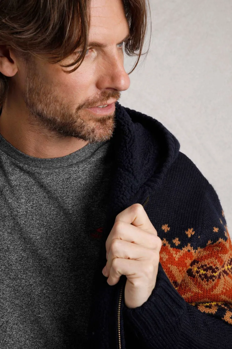 Weird Fish Sweatshirts & Hoodies|Jumpers & Knitwear|Bradwood Borg Lined Fair Isle Knit Full Zip Hoodie Midnight