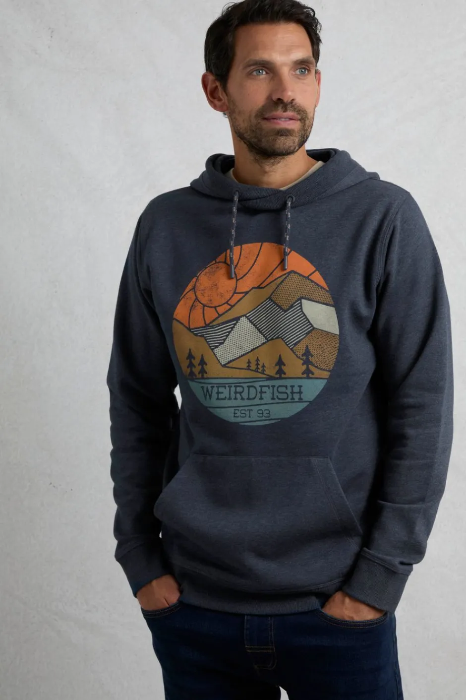 Weird Fish Sweatshirts & Hoodies|Bryant Front Print Graphic Popover Hoodie Dark Navy