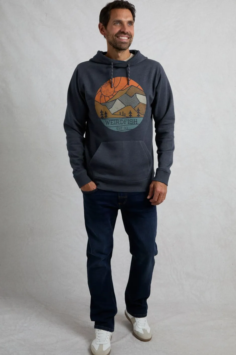 Weird Fish Sweatshirts & Hoodies|Bryant Front Print Graphic Popover Hoodie Dark Navy