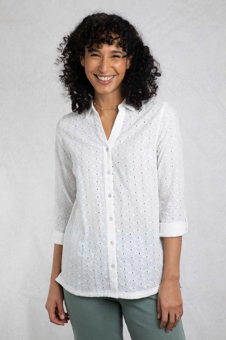 Weird Fish Tunics|Tops & T-Shirts|Camille Organic Cotton Broidery Shirt White