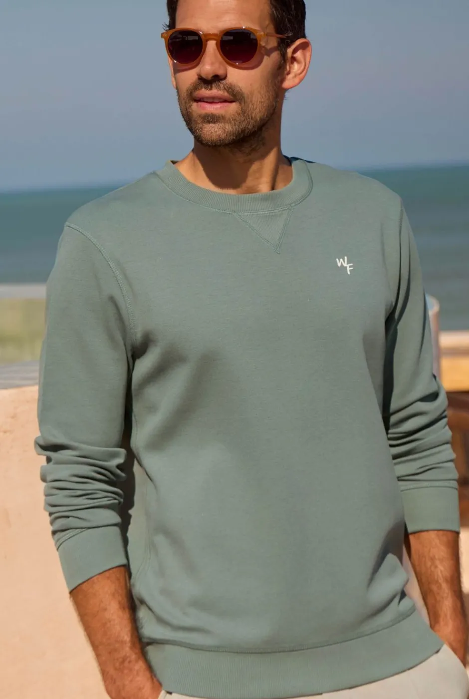 Weird Fish Sweatshirts & Hoodies|Carlise Organic Cotton Crew Neck Sweatshirt Army Green