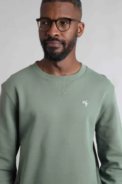 Weird Fish Sweatshirts & Hoodies|Carlise Organic Cotton Crew Neck Sweatshirt Army Green