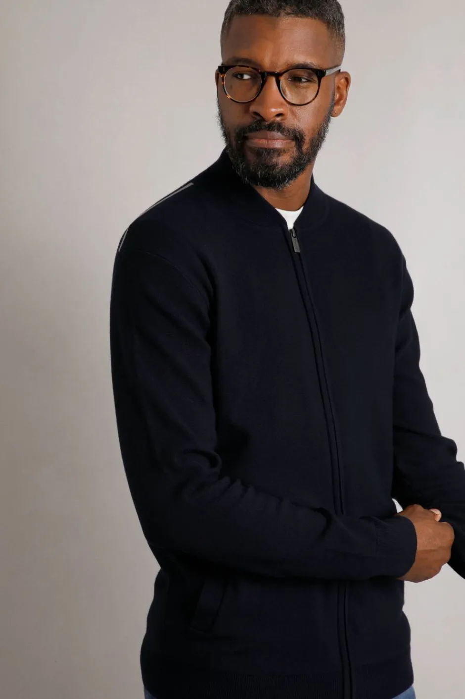 Weird Fish Coats, Jackets And Gilets|Carter Knitted Full Zip Bomber Jacket Midnight