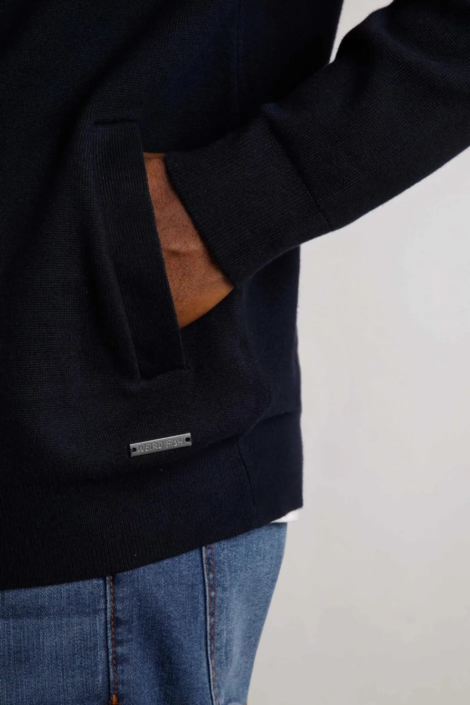 Weird Fish Coats, Jackets And Gilets|Carter Knitted Full Zip Bomber Jacket Midnight