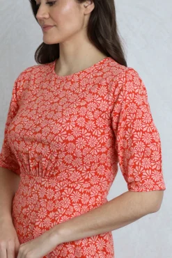 Weird Fish Dresses|Cassandra Organic Cotton Jersey Swing Dress Crimson