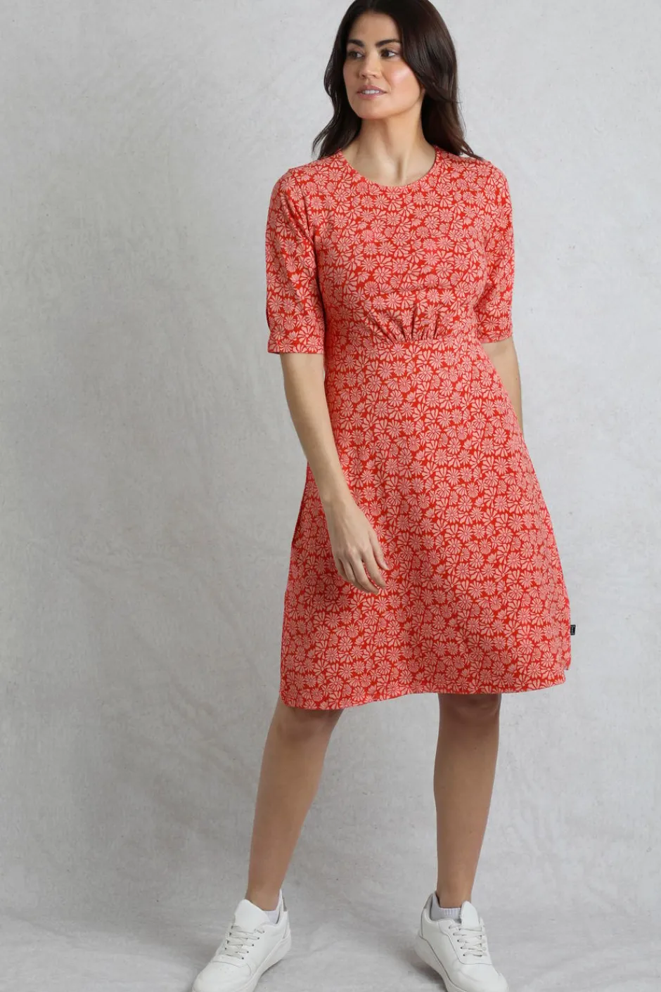 Weird Fish Dresses|Cassandra Organic Cotton Jersey Swing Dress Crimson
