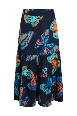 Weird Fish Skirts|Cassis Lenzing EcoVero™ Printed Viscose Tiered Skirt Dark Blue