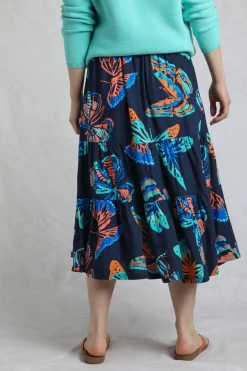 Weird Fish Skirts|Cassis Lenzing EcoVero™ Printed Viscose Tiered Skirt Dark Blue