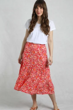 Weird Fish Skirts|Cassis Lenzing EcoVero™ Printed Viscose Tiered Skirt Tango Red