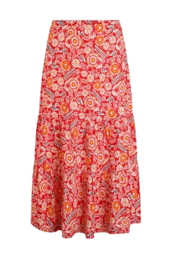 Weird Fish Skirts|Cassis Lenzing EcoVero™ Printed Viscose Tiered Skirt Tango Red