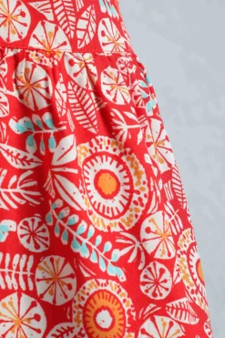 Weird Fish Skirts|Cassis Lenzing EcoVero™ Printed Viscose Tiered Skirt Tango Red
