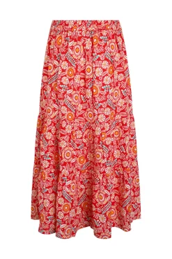 Weird Fish Skirts|Cassis Lenzing EcoVero™ Printed Viscose Tiered Skirt Tango Red