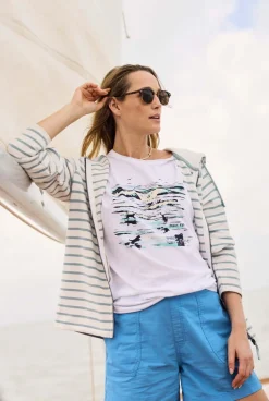 Weird Fish Sweatshirts & Hoodies|Catalina Striped Full Zip Hoodie Mineral Blue