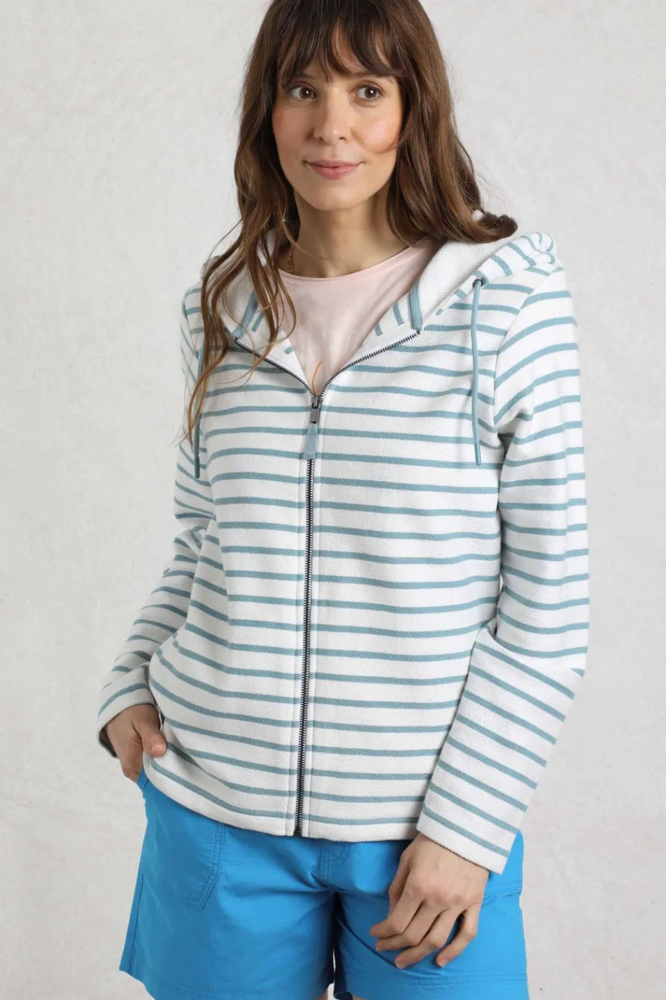 Weird Fish Sweatshirts & Hoodies|Catalina Striped Full Zip Hoodie Mineral Blue