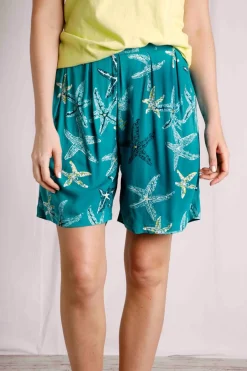 Weird Fish Shorts|Celeste Eco Viscose Printed Shorts Lagoon Blue