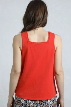 Weird Fish Tunics|Tops & T-Shirts|Chelle Organic Cotton Jersey Square Neck Vest Tango Red