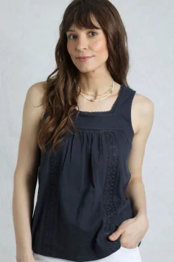 Weird Fish Tunics|Tops & T-Shirts|Chelle Organic Cotton Jersey Square Neck Vest Navy