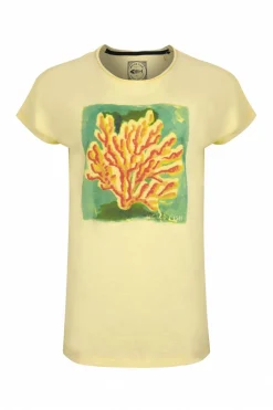 Weird Fish Tunics|Tops & T-Shirts|Coral Collage Organic Cotton Front Print T-Shirt Sunshine Yellow