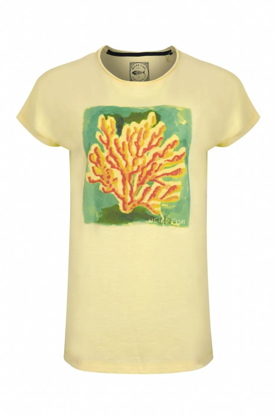 Weird Fish Tunics|Tops & T-Shirts|Coral Collage Organic Cotton Front Print T-Shirt Sunshine Yellow