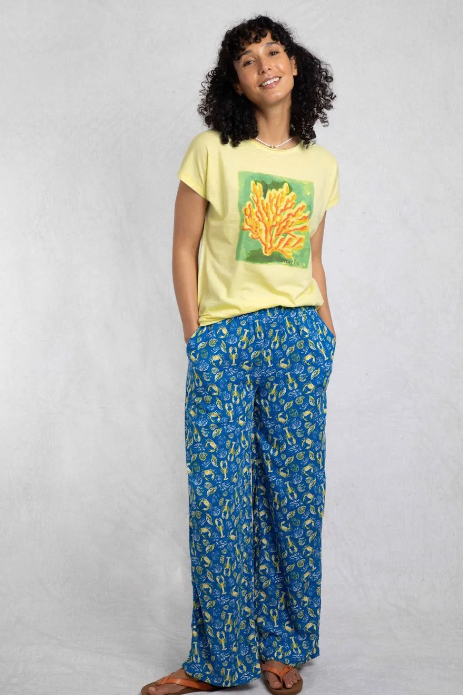 Weird Fish Tunics|Tops & T-Shirts|Coral Collage Organic Cotton Front Print T-Shirt Sunshine Yellow