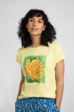 Weird Fish Tunics|Tops & T-Shirts|Coral Collage Organic Cotton Front Print T-Shirt Sunshine Yellow