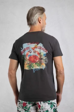 Weird Fish T-Shirts|Crabby Shack Back Print Graphic T-Shirt Washed Black