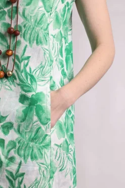 Weird Fish Dresses|Linen|Dayna Linen Rich Printed Shift Dress Evergreen