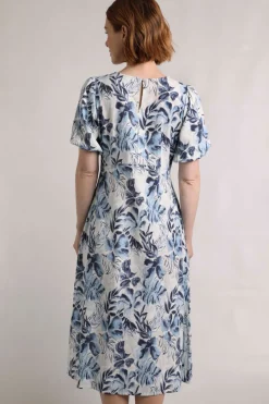 Weird Fish Linen|Linen|Delanie Linen Rich Printed Tea Dress Estate blue
