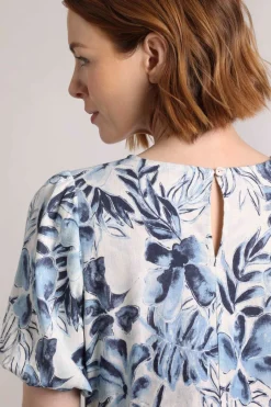 Weird Fish Linen|Linen|Delanie Linen Rich Printed Tea Dress Estate blue