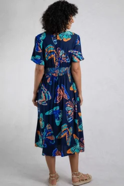 Weird Fish Dresses|Dilsha LivaEco™ Printed Viscose Midi Dress Dark Blue