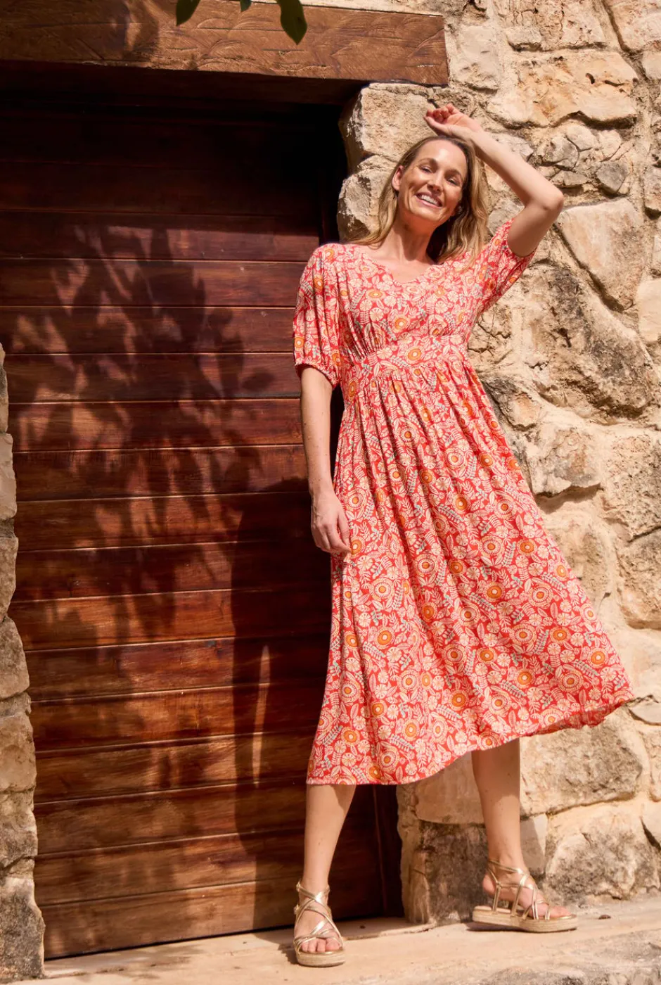Weird Fish Dresses|Dilsha LivaEco™ Printed Viscose Midi Dress Tango Red
