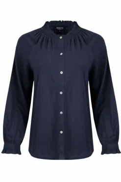 Weird Fish Shirts|Tunics|Donna Frilly Edge Cotton Dobby Shirt Navy