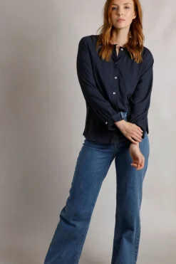 Weird Fish Shirts|Tunics|Donna Frilly Edge Cotton Dobby Shirt Navy