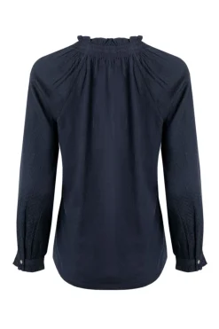 Weird Fish Shirts|Tunics|Donna Frilly Edge Cotton Dobby Shirt Navy