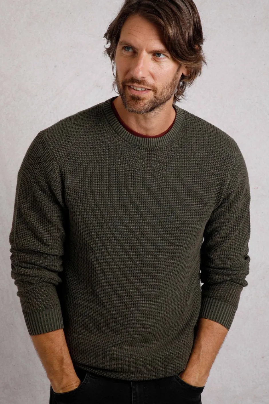 Weird Fish Jumpers & Knitwear|Easton Waffle Crew Neck Jumper Fir Green