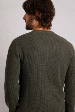 Weird Fish Jumpers & Knitwear|Easton Waffle Crew Neck Jumper Fir Green