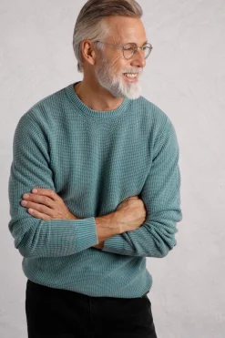 Weird Fish Jumpers & Knitwear|Easton Waffle Crew Neck Jumper Ensign Blue