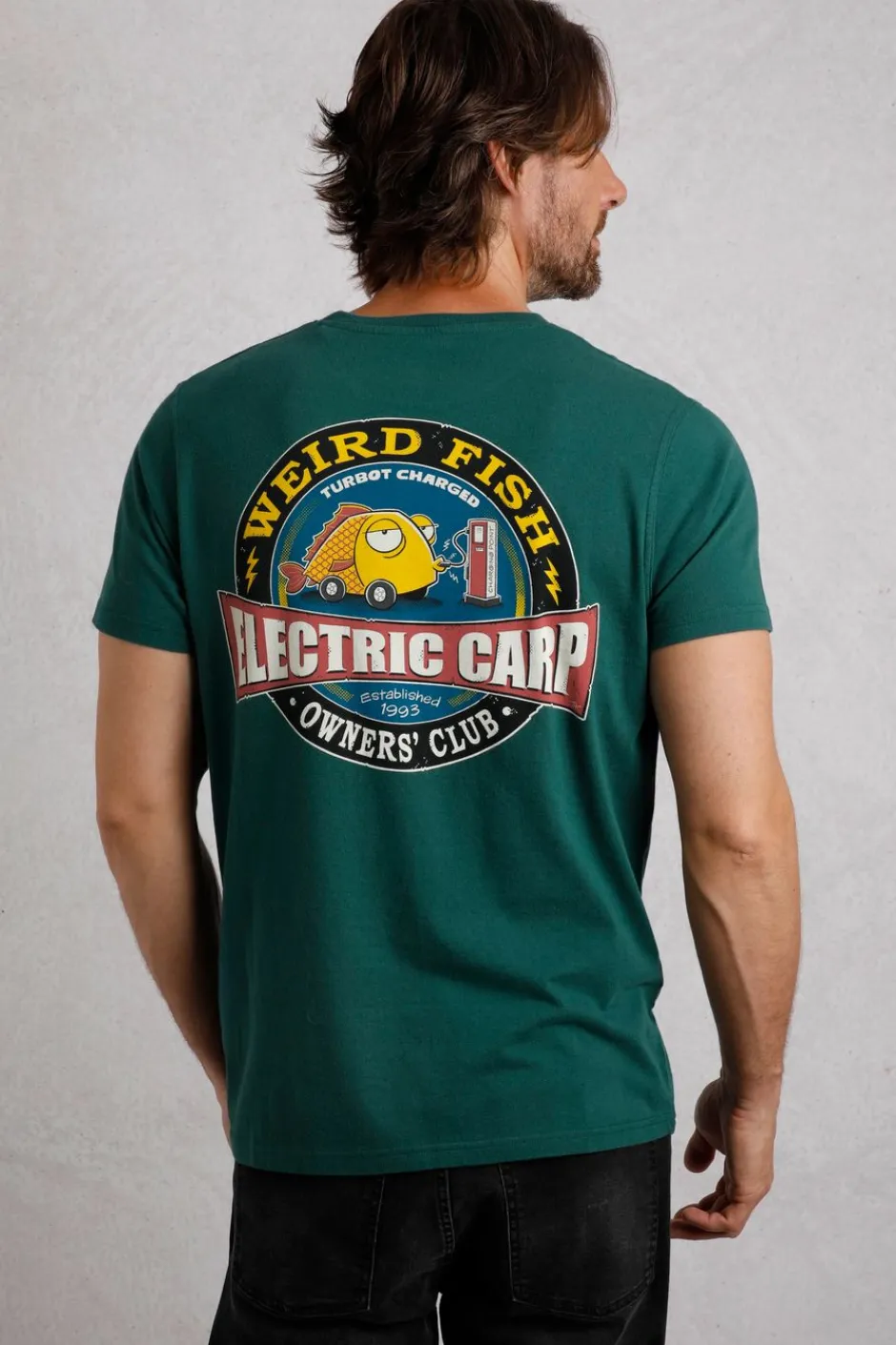 Weird Fish T-Shirts|Electric Carp Back Print Artist T-Shirt Forest Green