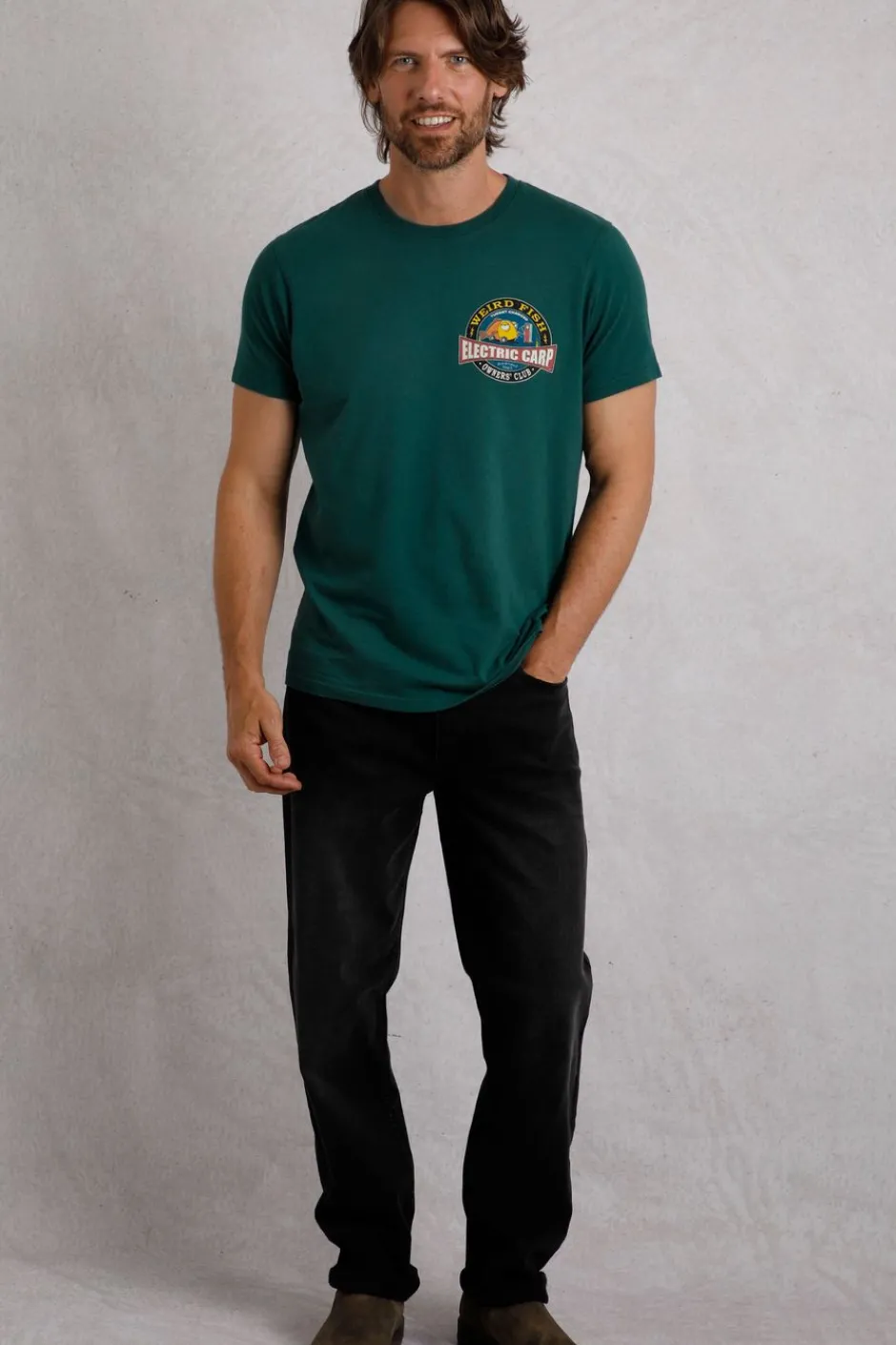 Weird Fish T-Shirts|Electric Carp Back Print Artist T-Shirt Forest Green