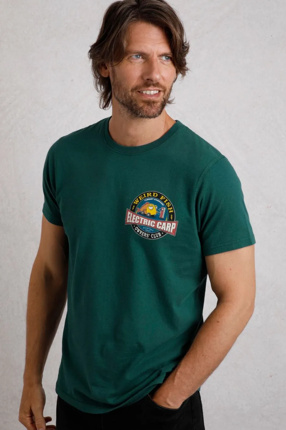 Weird Fish T-Shirts|Electric Carp Back Print Artist T-Shirt Forest Green