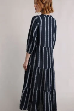 Weird Fish Dresses|Emmy Striped Woven Maxi Dress Navy