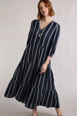 Weird Fish Dresses|Emmy Striped Woven Maxi Dress Navy